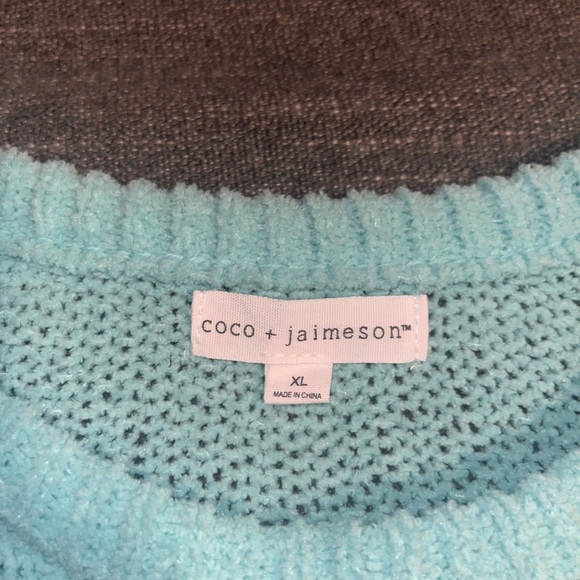 Coco + Jaimeson Aqua Knit Sweater XL Bow Sleeve Lightweight Pullover Cozy - Picture 4 of 5